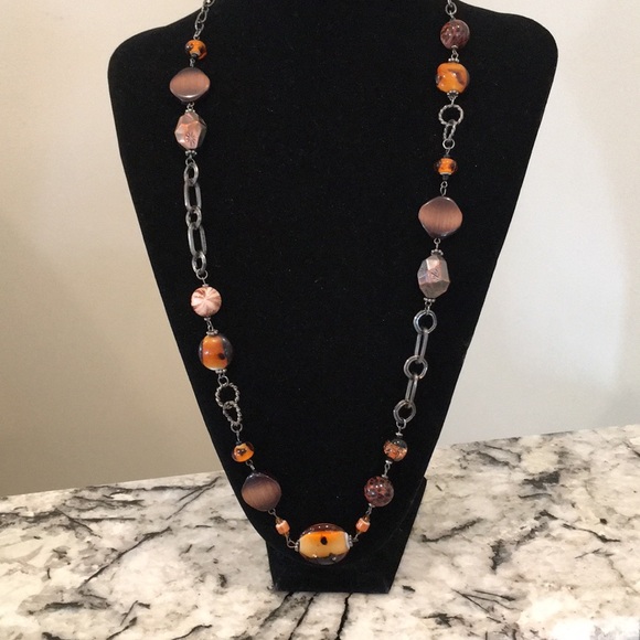 34" BRUSHED PEWTER LINK GLASS BEAD NECKLACE - Picture 2 of 4